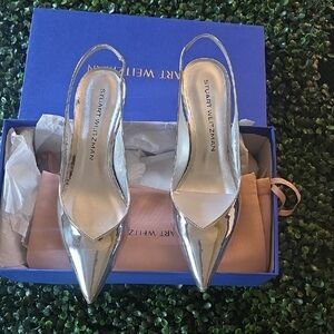 Stuart Weitzman Silver Slingback Heels